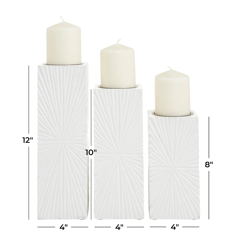 CosmoLiving by Cosmopolitan Set of 3 White MDF Contemporary Candle Holder, 12" x 4" x 4"