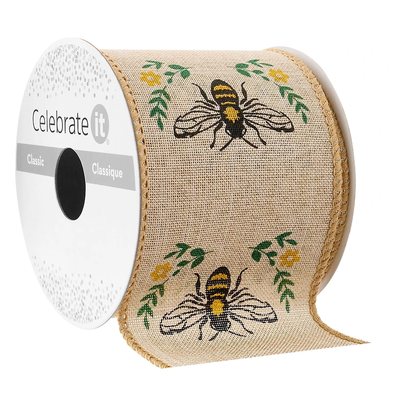2.5" x 3yd. Natural Bee Wired Edge Ribbon by Celebrate It™