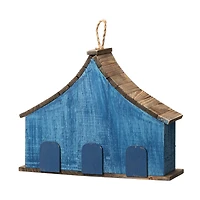 Glitzhome® 15" Blue Distressed Wood Birdhouse with Flowers