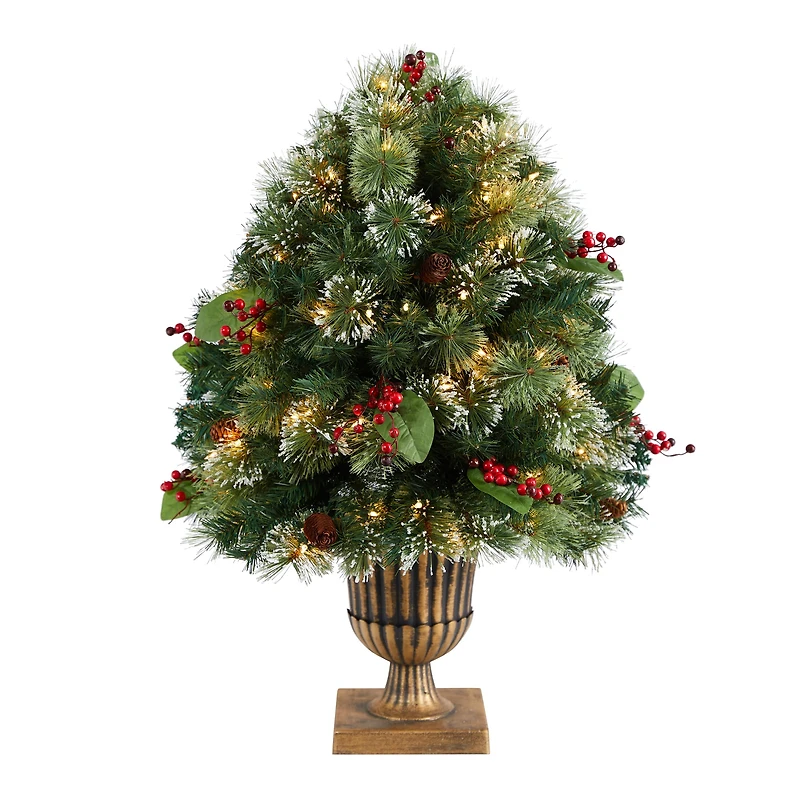 3ft. Pre-Lit Snow Tip Berries & Pinecones Artificial Christmas Plant in Urn, LED Lights