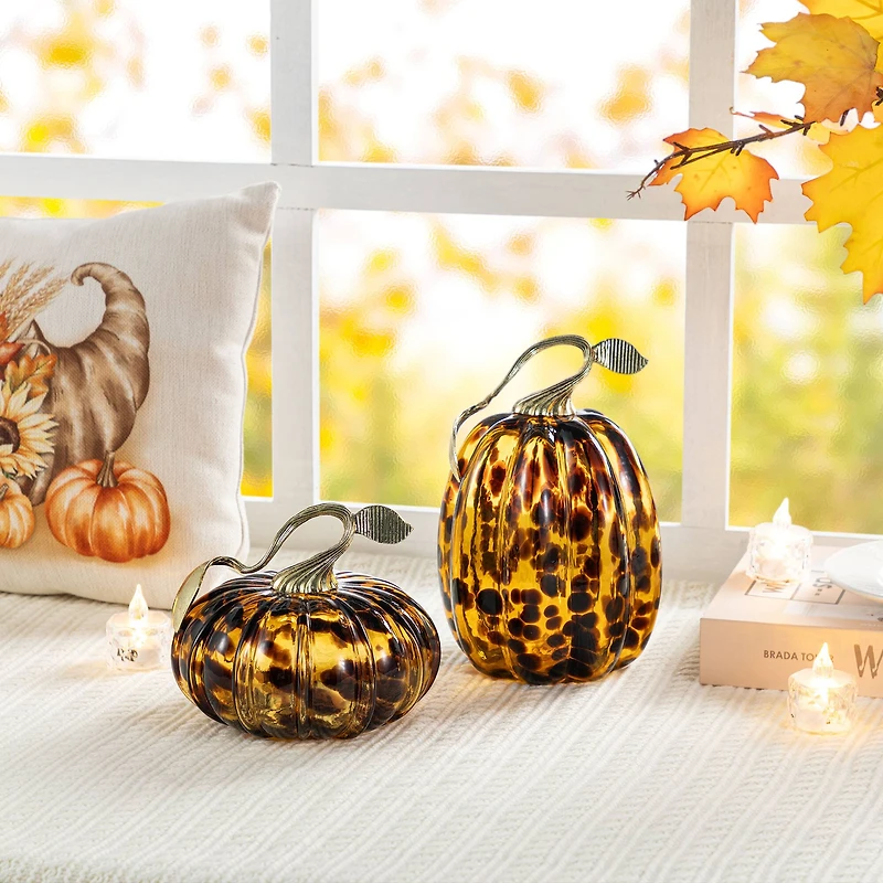 Glitzhome® Amber Dots Glass Pumpkin