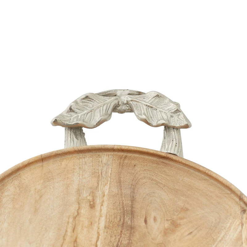 Brown Round Mango Wood Farmhouse Tray Set