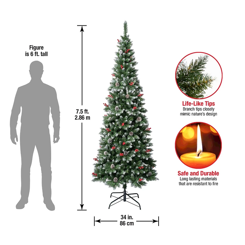 7.5ft. Unlit Slim Cullen Fir Artificial Christmas Tree with Berries and Pinecones