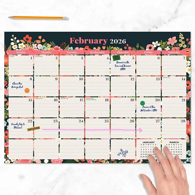 2026 Bountiful Blooms Medium Desk Pad Monthly Blotter Calendar