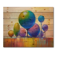 Designart - Colourful Ornamental Trees VIII - Modern Print on Natural Pine Wood