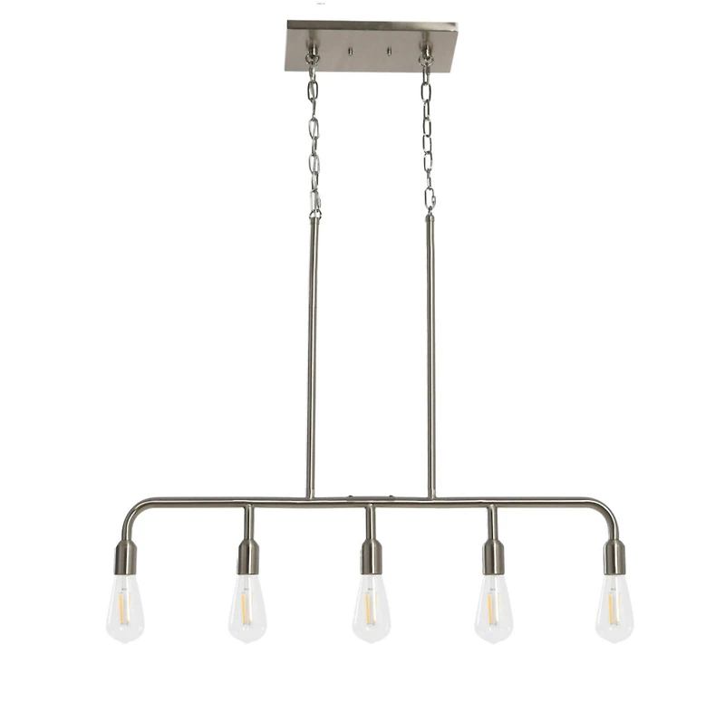 Hello Honey® Robert Stevenson Lighting Benson 36" Brushed Nickel 5-Light Exposed Bulb Metal Chandelier