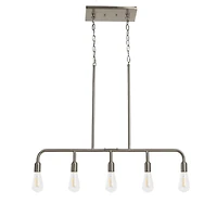 Hello Honey® Robert Stevenson Lighting Benson 36" Brushed Nickel 5-Light Exposed Bulb Metal Chandelier