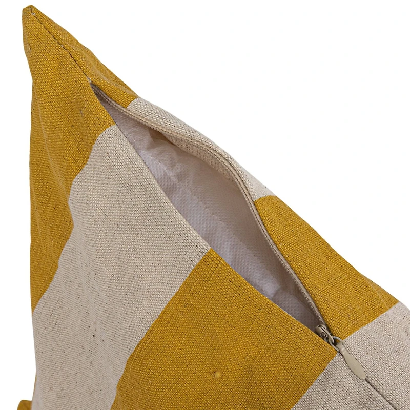 Hello Honey® 20" Yellow & Natural Cotton & Linen Striped Pillow