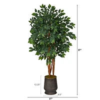 5ft. Sakaki Artificial Tree in Ribbed Metal Planter