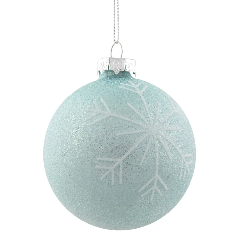4ct. 3.25" Blue & Silver Snowflake Glass Christmas Ball Ornaments