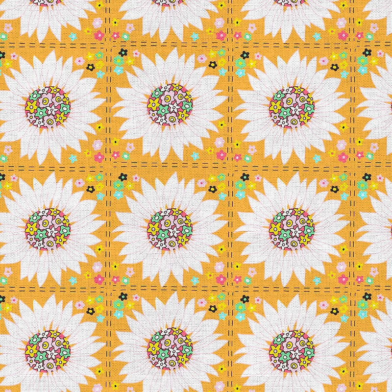 Fabric Editions Orange Retro Daisy Cotton Fabric