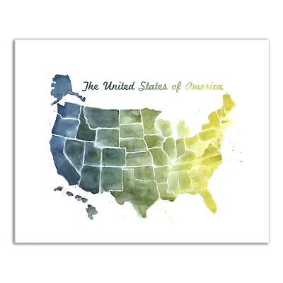 Watercolor United States Map 20" x 16" Canvas Wall Art
