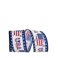 JAM Paper 2.5" x 10yd. Red, White & Blue Star Border USA Map Wired Ribbon