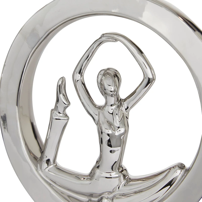 Set of 2 Silver Porcelain Contemporary Yoga Sculpture, 10.5", 11.25"