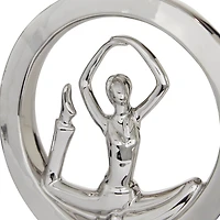 Set of 2 Silver Porcelain Contemporary Yoga Sculpture, 10.5", 11.25"