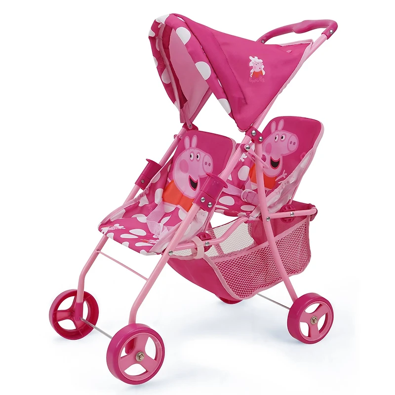 509 Crew Peppa Pig™ Pink and White Dots Doll Twin Stroller