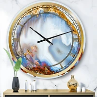 Designart 'Chalcedony Quartz Gold And Blue I Modern Wall Clock