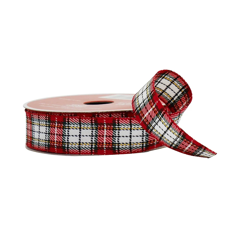 7/8" x 30ft. Red & White Plaid Ribbon by Celebrate It®