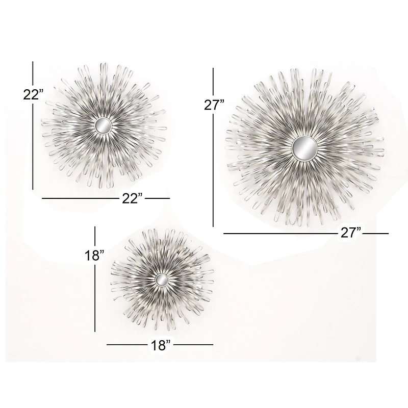 Silver Metal Modern Wall Décor Set, 18", 22" & 27"