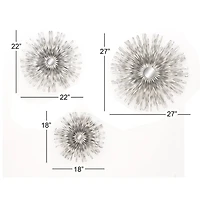 Silver Metal Modern Wall Décor Set, 18", 22" & 27"