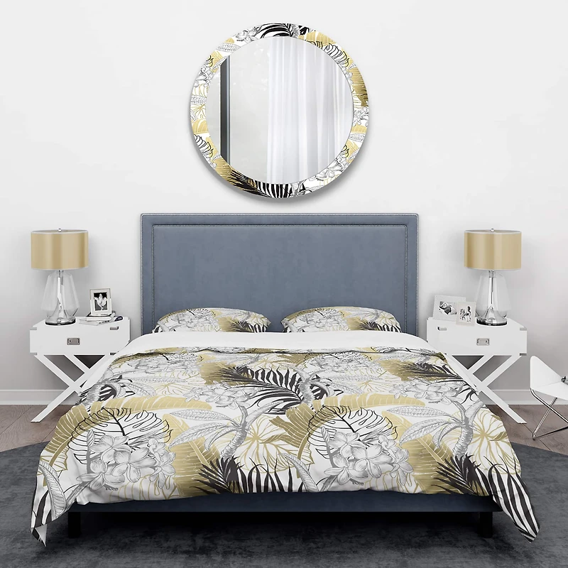 Designart 'Golden Tropical Pattern I' Mid-Century Duvet Cover Set
