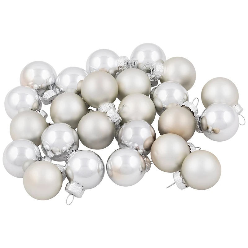 24ct. 1" 2-Finish Silver Glass Ball Ornaments