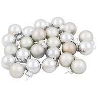 24ct. 1" 2-Finish Silver Glass Ball Ornaments