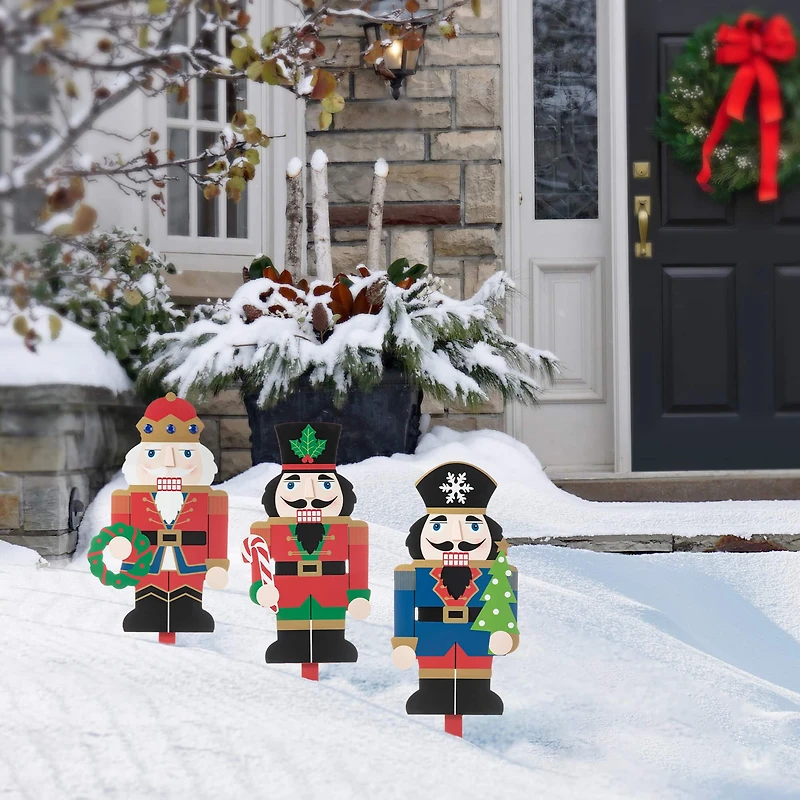 Glitzhome® Wooden Nutcracker Yard Stake Set