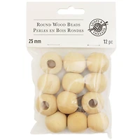 12 Packs: 12 ct. (144 total) Natural Wood Round Beads, 25mm by Loops & Threads®
