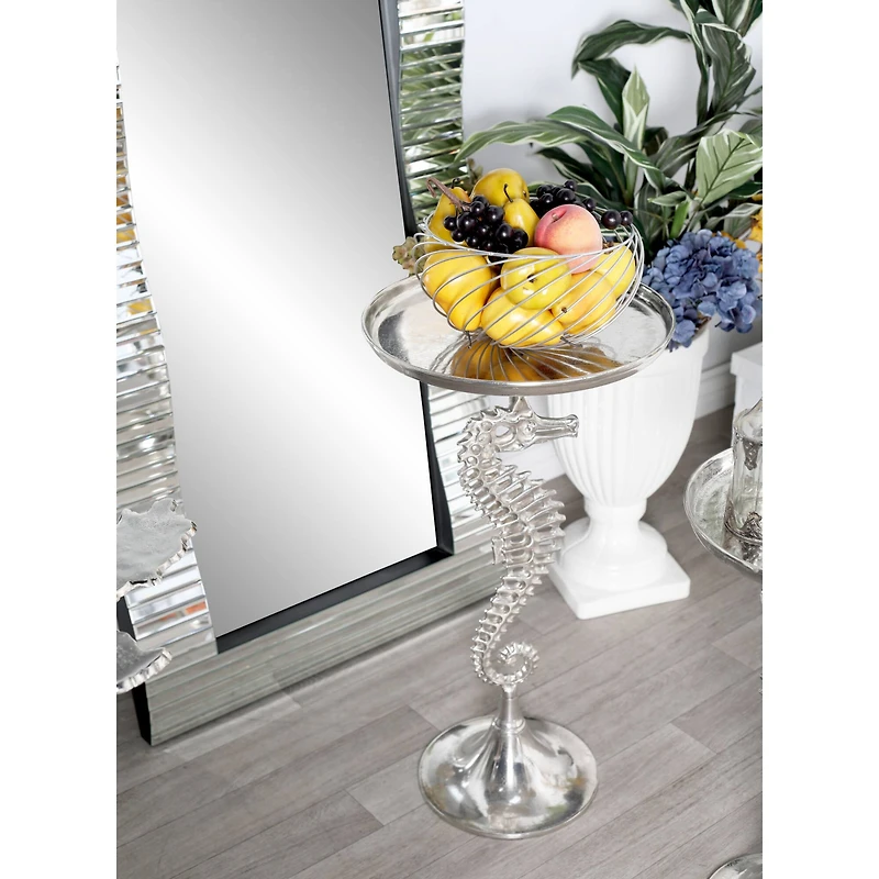 27" Silver Aluminum Coastal Accent Table