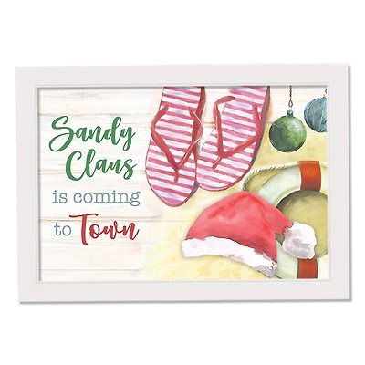 20" Sandy Claus is Coming Christmas White Framed Wall Décor