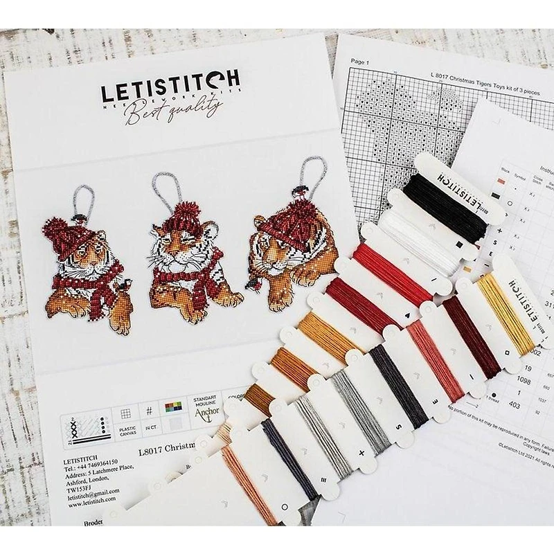 Letistitch Christmas Tigers Toys Set Plastic Canvas Counted Cross Stitch Kit