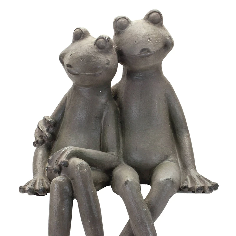 17.5" Distressed Sitting Frog Couple Garden Statue