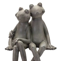 17.5" Distressed Sitting Frog Couple Garden Statue