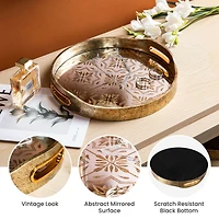 Glitzhome® Gold Round Abstract Mirrored Trays Set