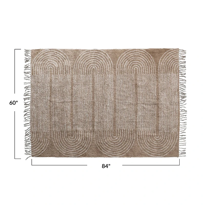 Hello Honey® Brown Boho Cotton Tufted Rug With Arched Geometric Pattern & Fringe, 84" x 60"