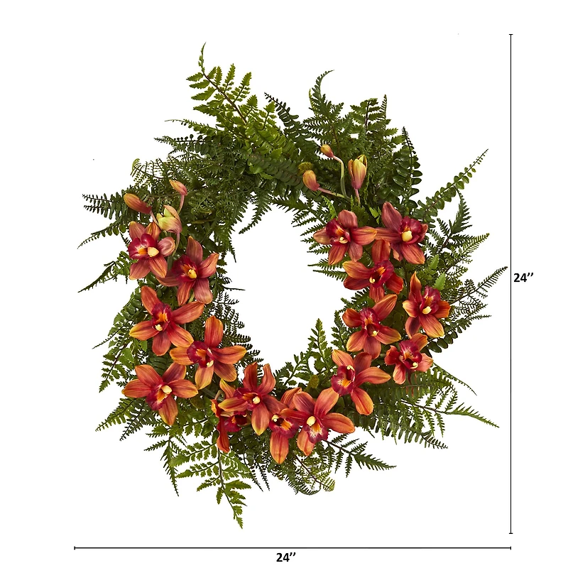 24" Mixed Fern & Cymbidium Orchid Wreath