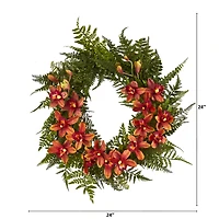 24" Mixed Fern & Cymbidium Orchid Wreath