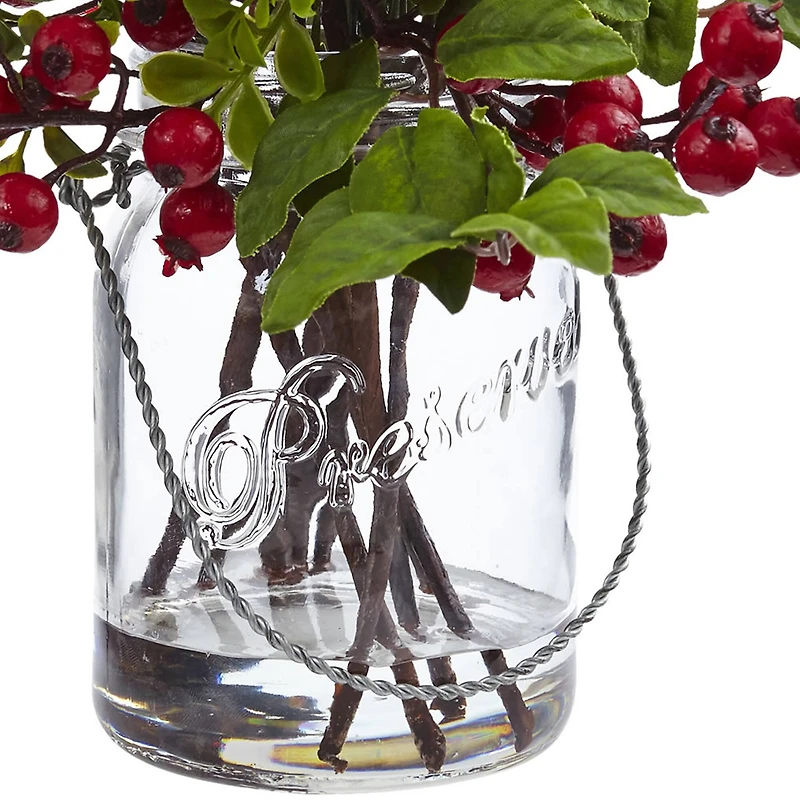 11" Berry Boxwood Arrangement in Glass Jar