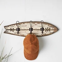 22.5" x 7" Brown Wood Handmade Distressed Fish Shaped 3 Hanger Wall Hook with Metal Accents