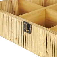 12" x 9" x 4" Brown Hand-Wrapped Rattan 6-Slot Jewelry Box with Tempered Glass Top