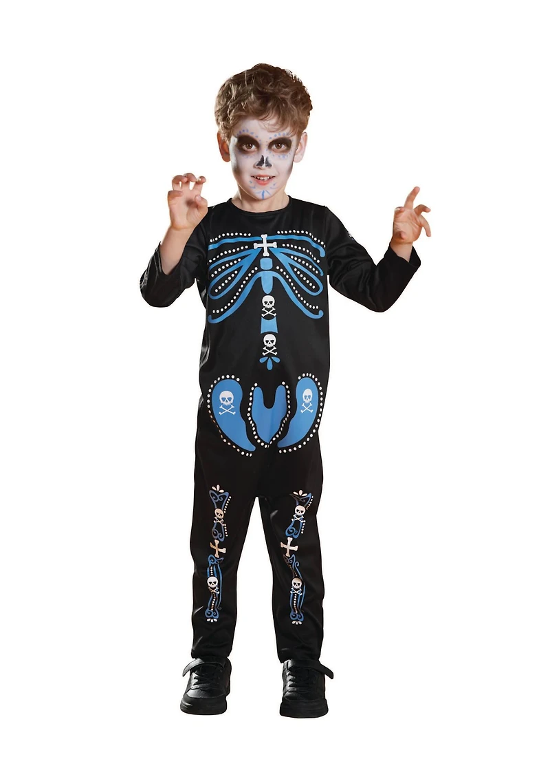 Small Black & Blue 1-Piece Skeleton Boy's Costume