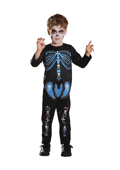 Small Black & Blue 1-Piece Skeleton Boy's Costume