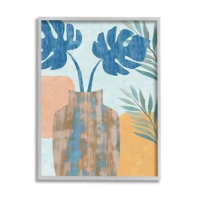 Stupell Industries Tropical Monstera Western Abstract Orange Blue in Gray Frame Wall Art