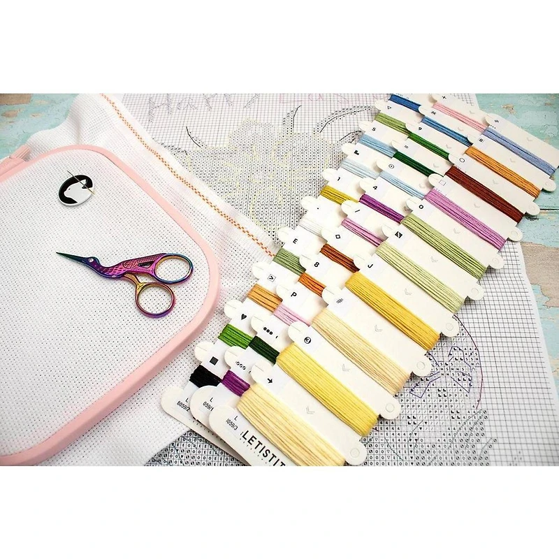 LetiStitch Three Chicks with Daffodils & Egg Counted Cross Stitch Kit