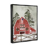 Stupell Industries Americana Barn Holiday Snow Scene Framed Floater Canvas Wall Art