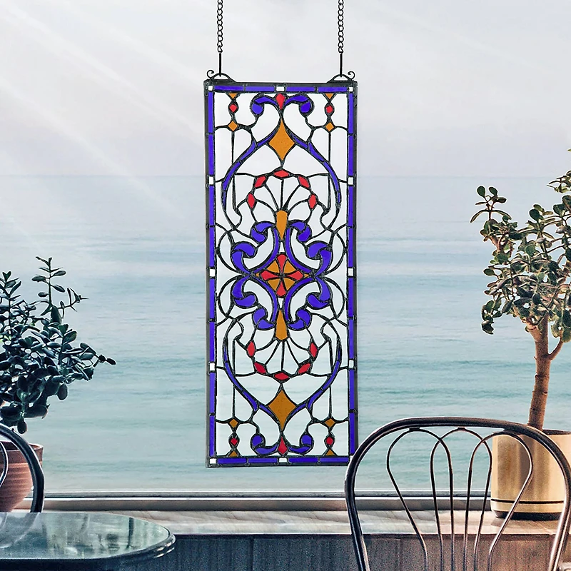 Design Toscano 22.5" Hyde Street Tiffany-Style Stained Glass Window Hanging Décor 