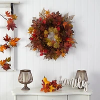 30" Autumn Maple Leaves, Acorn, Pinecones & Cinnamon Sticks Wreath