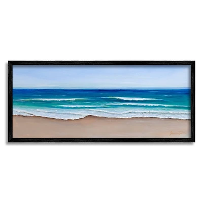 Stupell Industries Vibrant Blue Beach Coast Ocean Shoreline Panoramic Painting Framed Wall Art