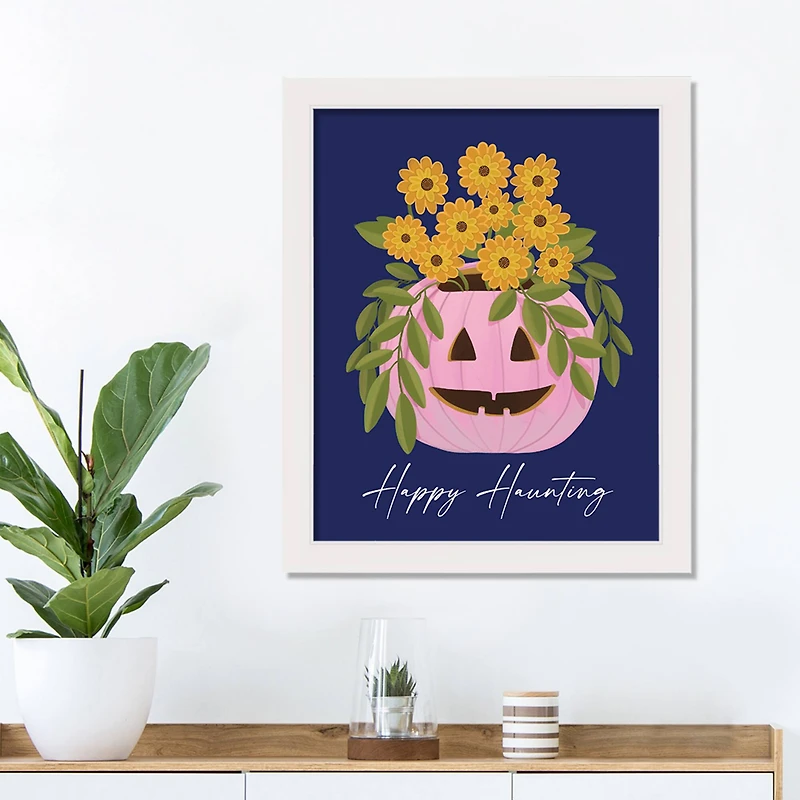 Floral Jack-O-Lantern White Framed Print Wall Art